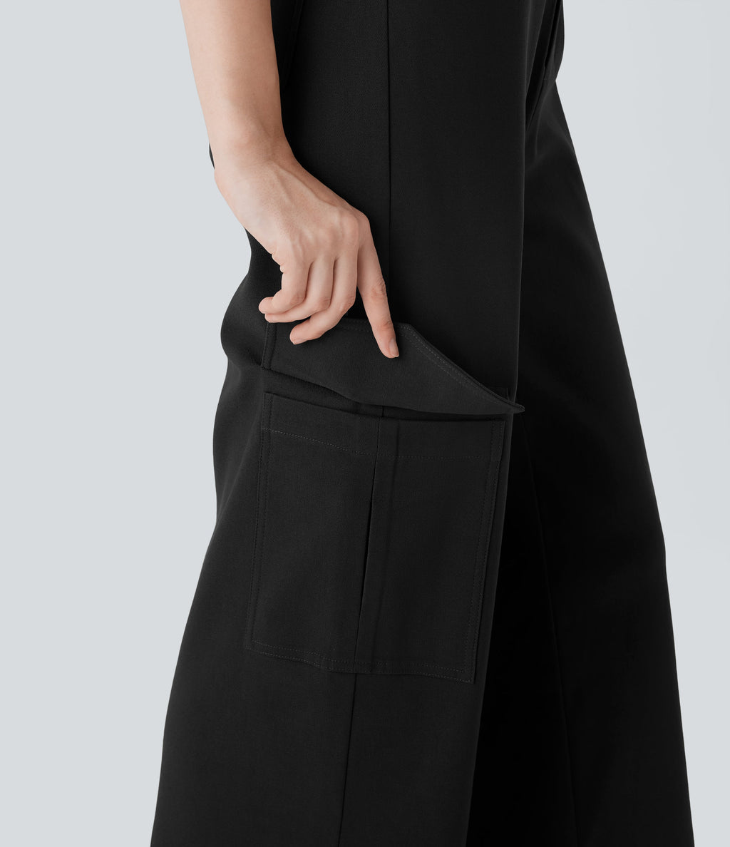 High Waisted Straight Leg Work Cargo Pants with Pockets
