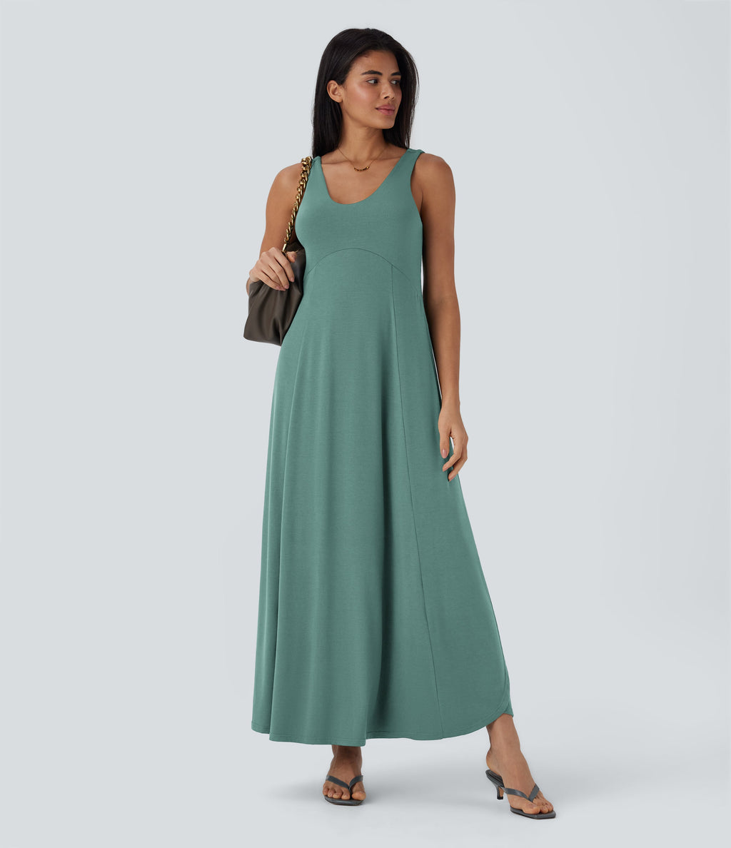 U Neck Flowy Maxi Casual Tank Dress