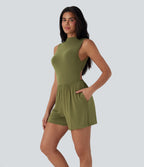 Mock-Neck Sleeveless Casual Jumpsuit with Pockets-Easy Peezy
