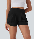High Waisted Ruched Casual Shorts with Pockets