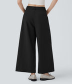 Mid Rise Wide Leg Work Pants with Pockets