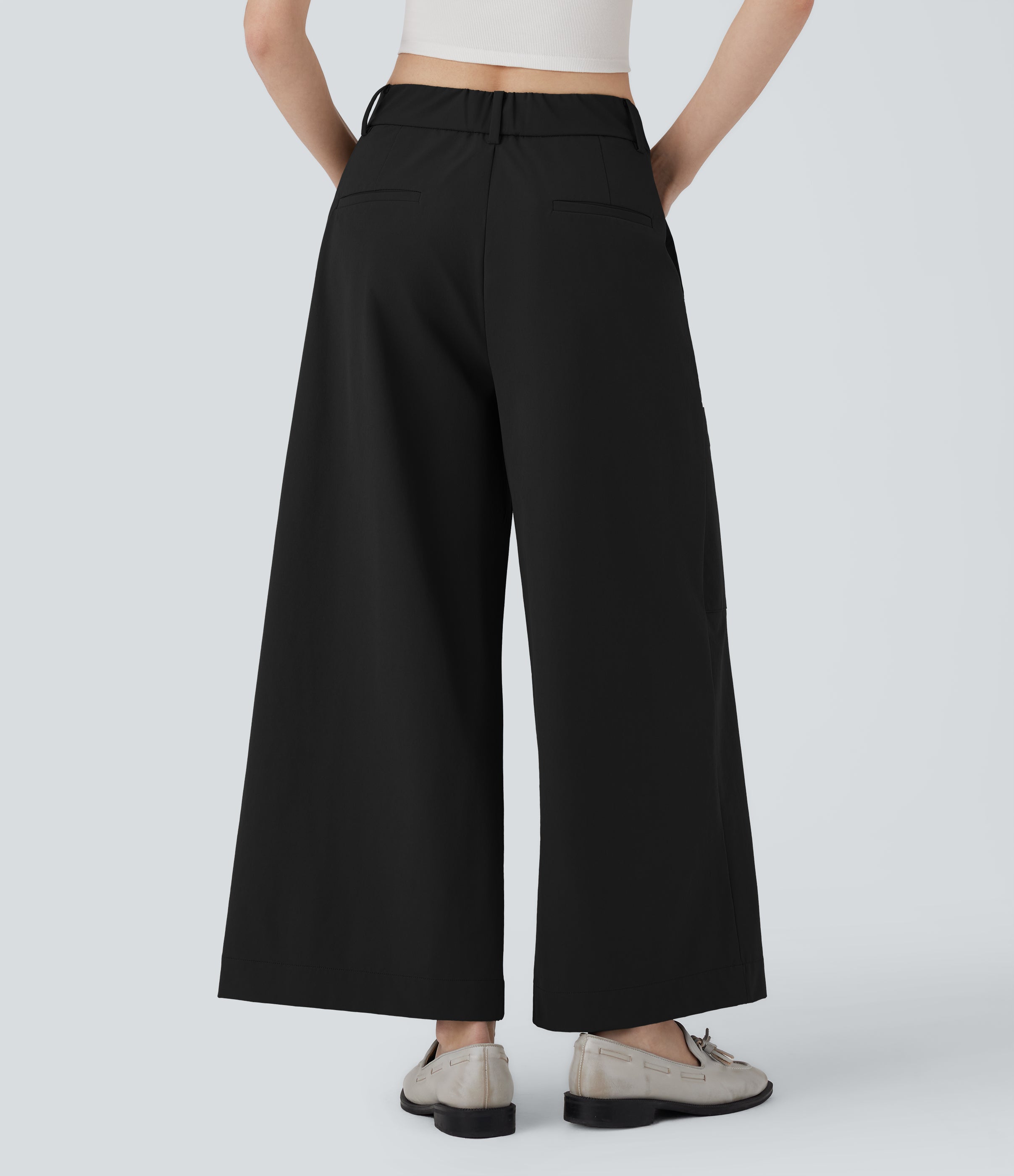 Mid Rise Wide Leg Work Pants with Pockets