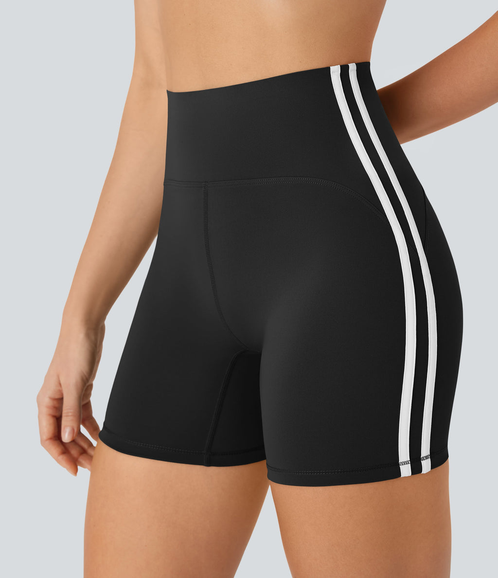 SoftlyZeroTM QuickDry SoCinched High Waisted Tummy Control Color Block Yoga Biker Shorts 5''