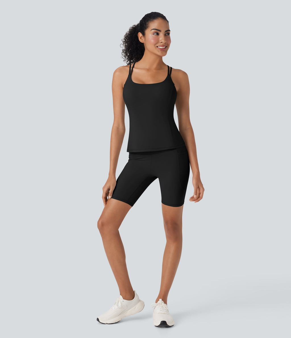 UltraSculptTM Cool Quick Dry SoCinched High Waisted Tummy Control Training Biker Shorts 7'' with Pockets-UPF50+