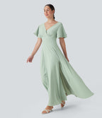 V Neck Short Sleeve Maxi Dress