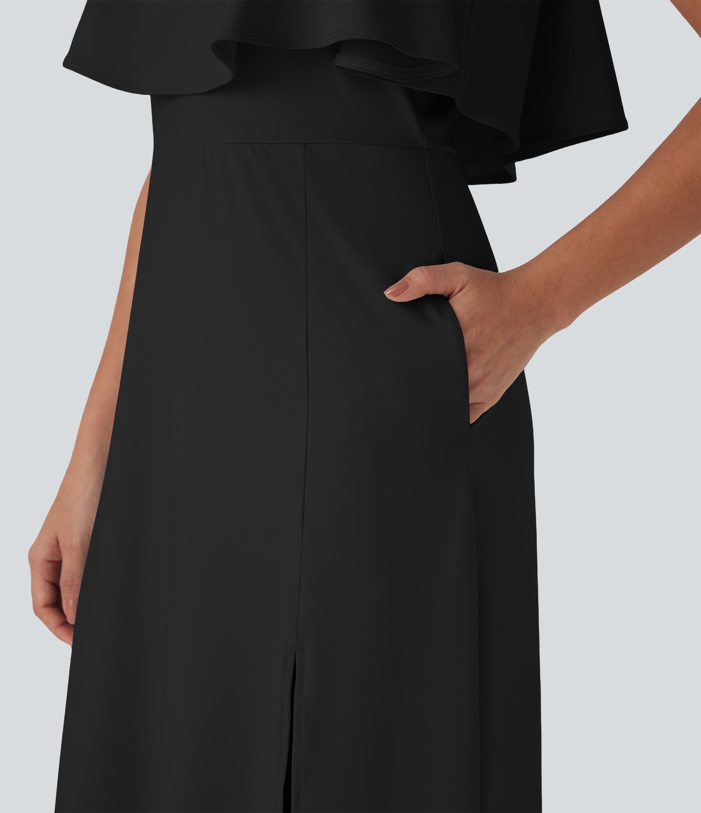 Ruffle Maxi Slip Dress with Pockets