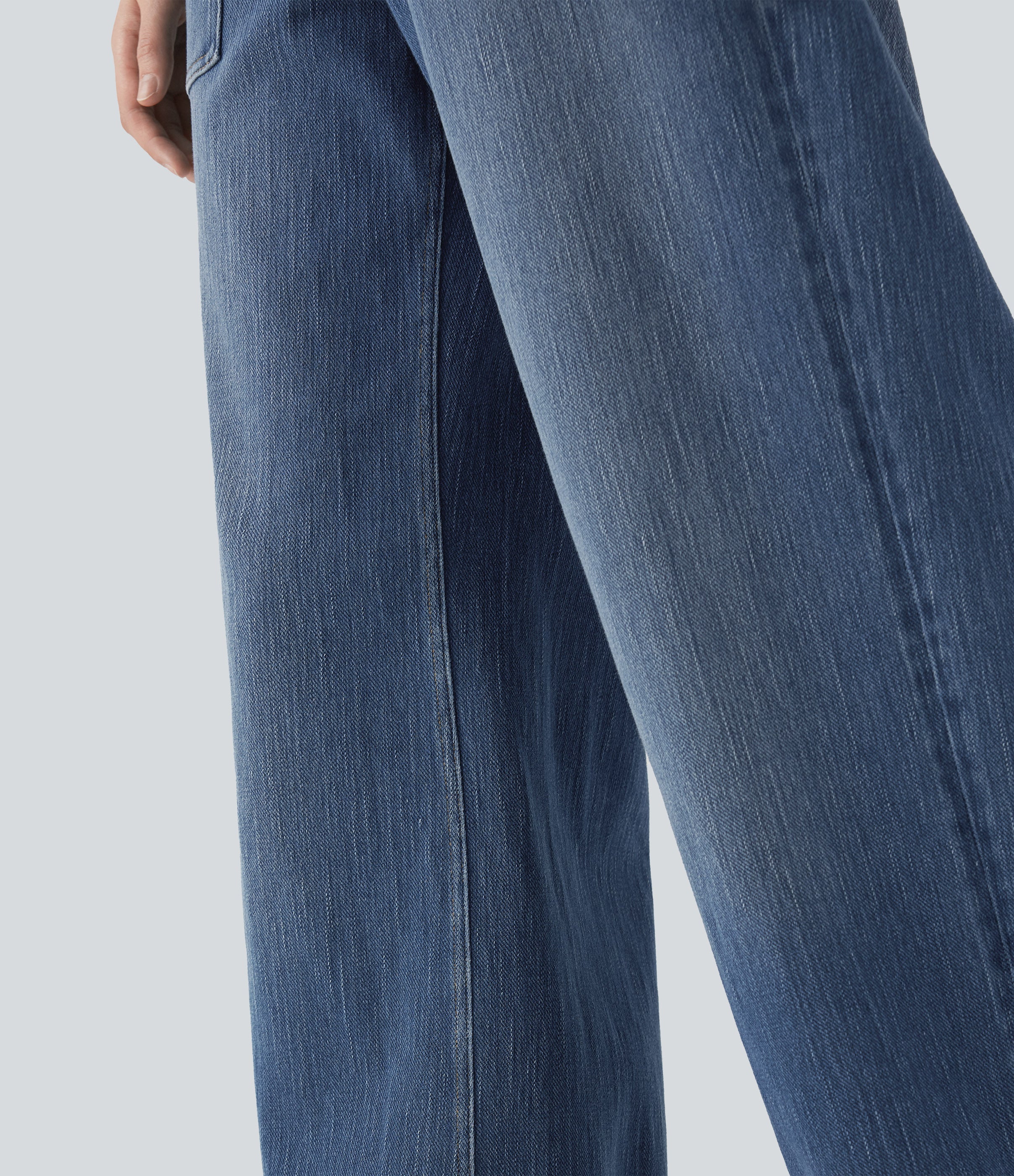 FlexTM Low Rise Rolled Hem Washed Casual Baggy Jeans with Pockets