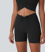 UltraSculptTM High Waisted Drawstring Ruched Yoga Biker Shorts 5'' with Pocket