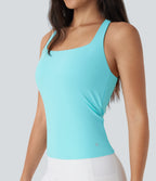 SoftlyZeroTM Airy Square Neck Cropped Cool Touch Running Tank Top-Longer Length-UPF50+