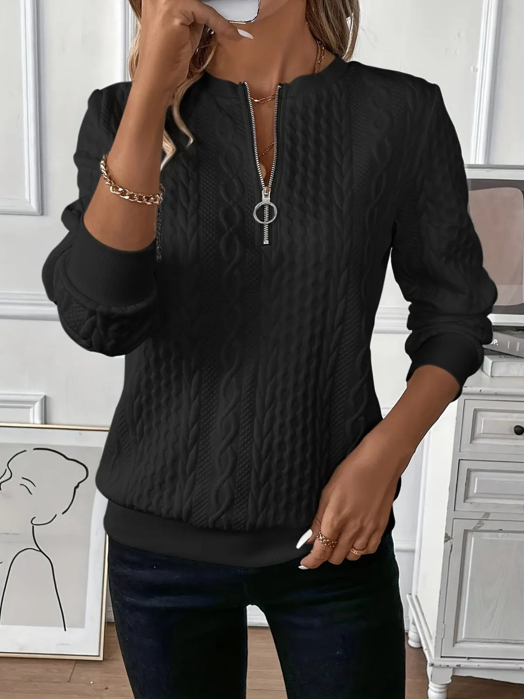 ⏰Black Friday Deals 70% OFF:Texture Half Zip Long Sleeve Sweatshirt