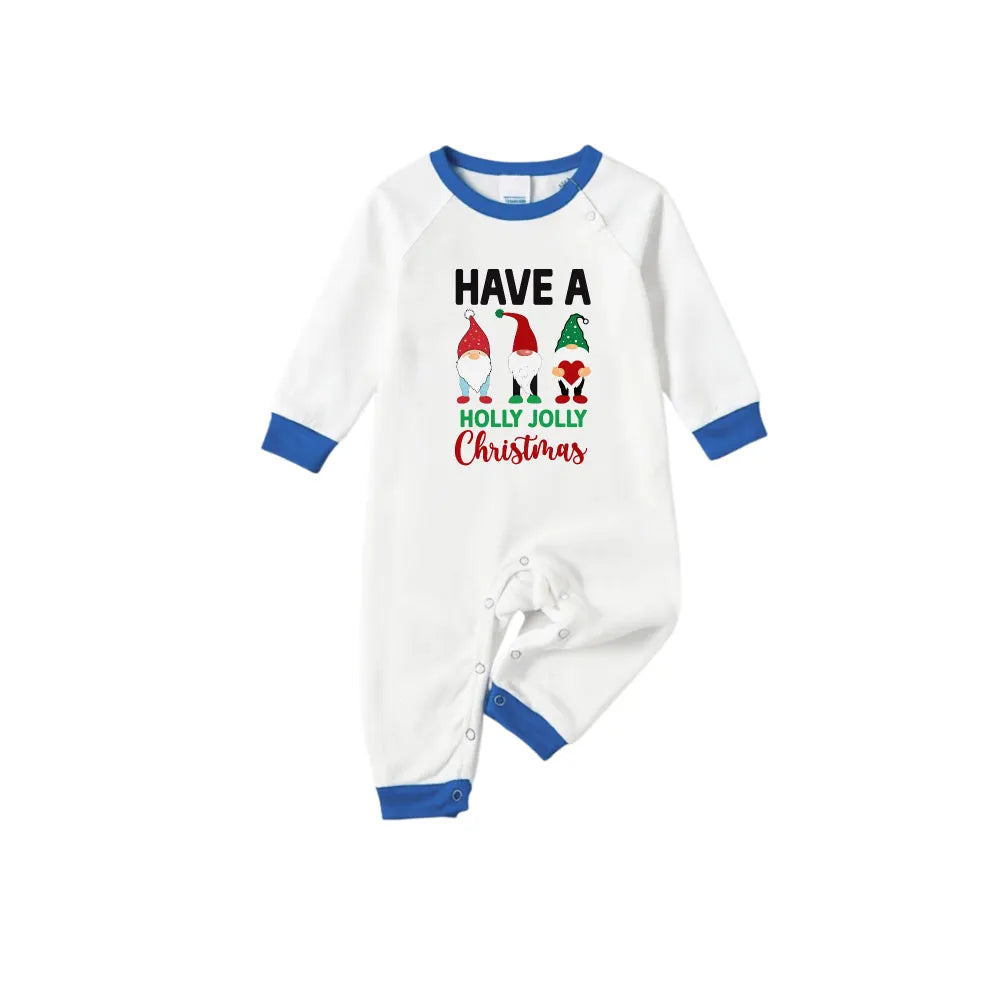 Holiday Christmas Family Blue Pajamas Set with Whimsical Gnome Pattern Print