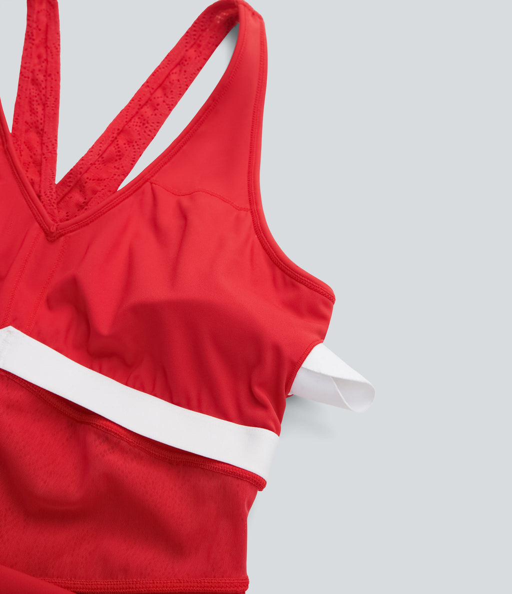 SoftlyZeroTM Contrast Lace 2-Piece Mini Yoga Active Dress with Pocket