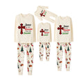 Beige Christmas Pattern Print Christmas Pajamas Set With "Jesus Is The Reason For The Season" Slogan Print