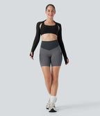 High Waisted Color Block Contrast Mesh Quick Dry Yoga Biker Shorts 7'' with Pockets
