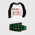 Black Raglan Top Green Plaid Christmas Pajamas Set With "Family Christmas 2025" Holiday Text Print