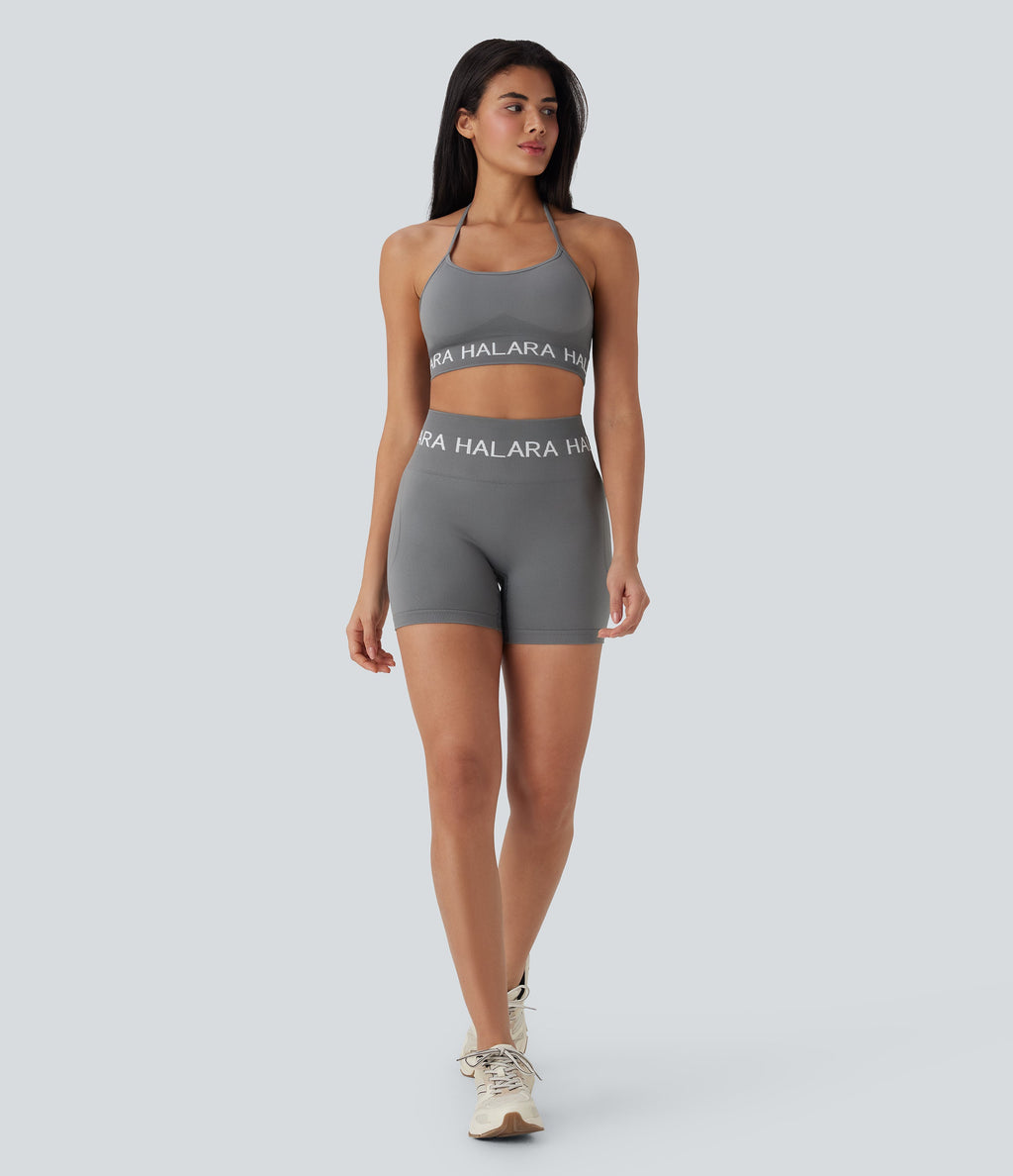 Seamless Flow Low Support Logo Halter Yoga Sports Bra