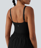 Shirred Drawstring 2-in-1 Running Romper with Pockets