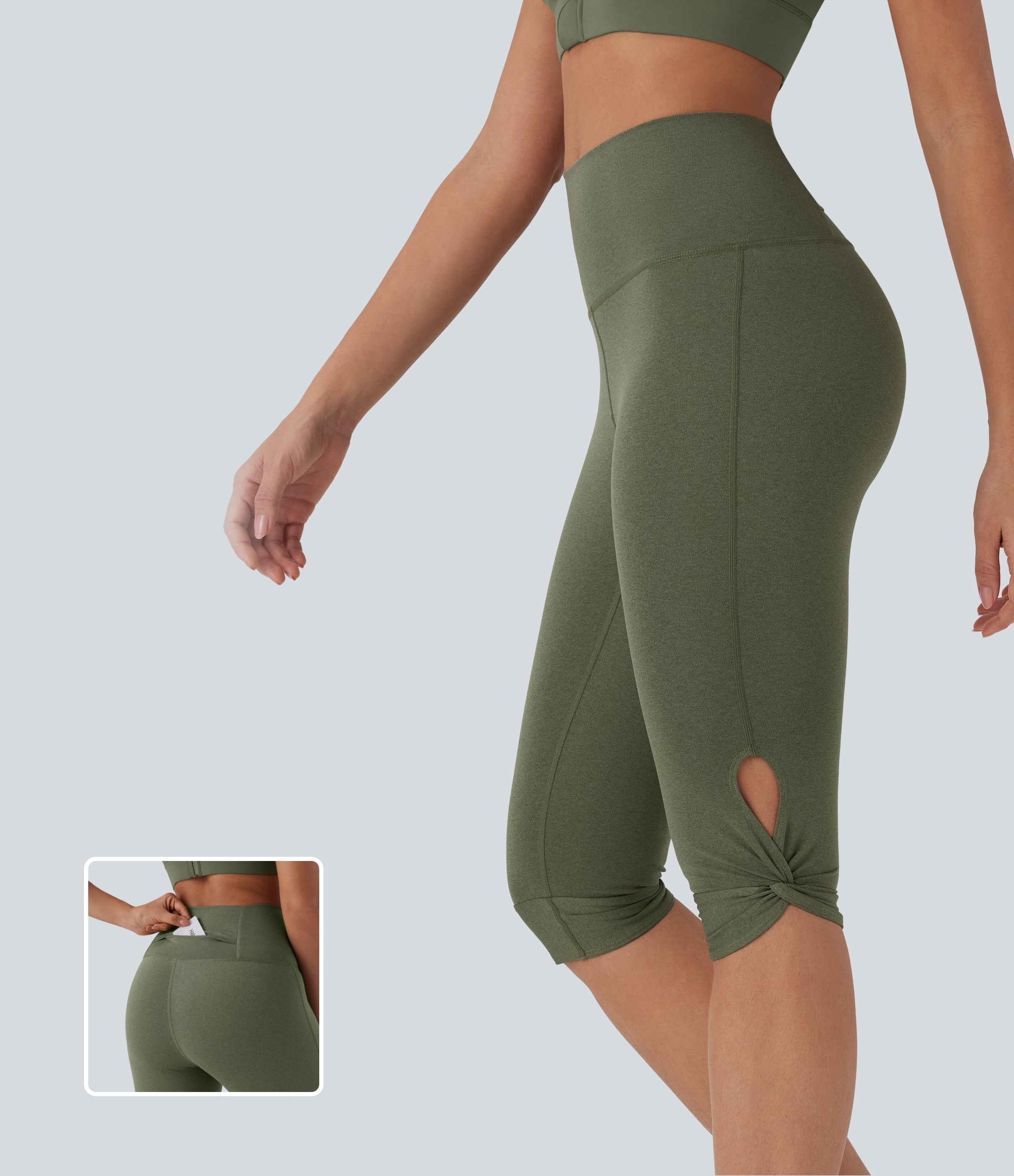 High-Waisted Cut-Out Quick-Dry Yoga Pedal Pusher Leggings with Pocket