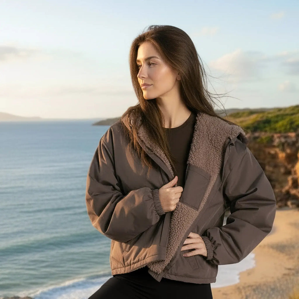 Print Water Resistant Sherpa Cropped Drying Robe