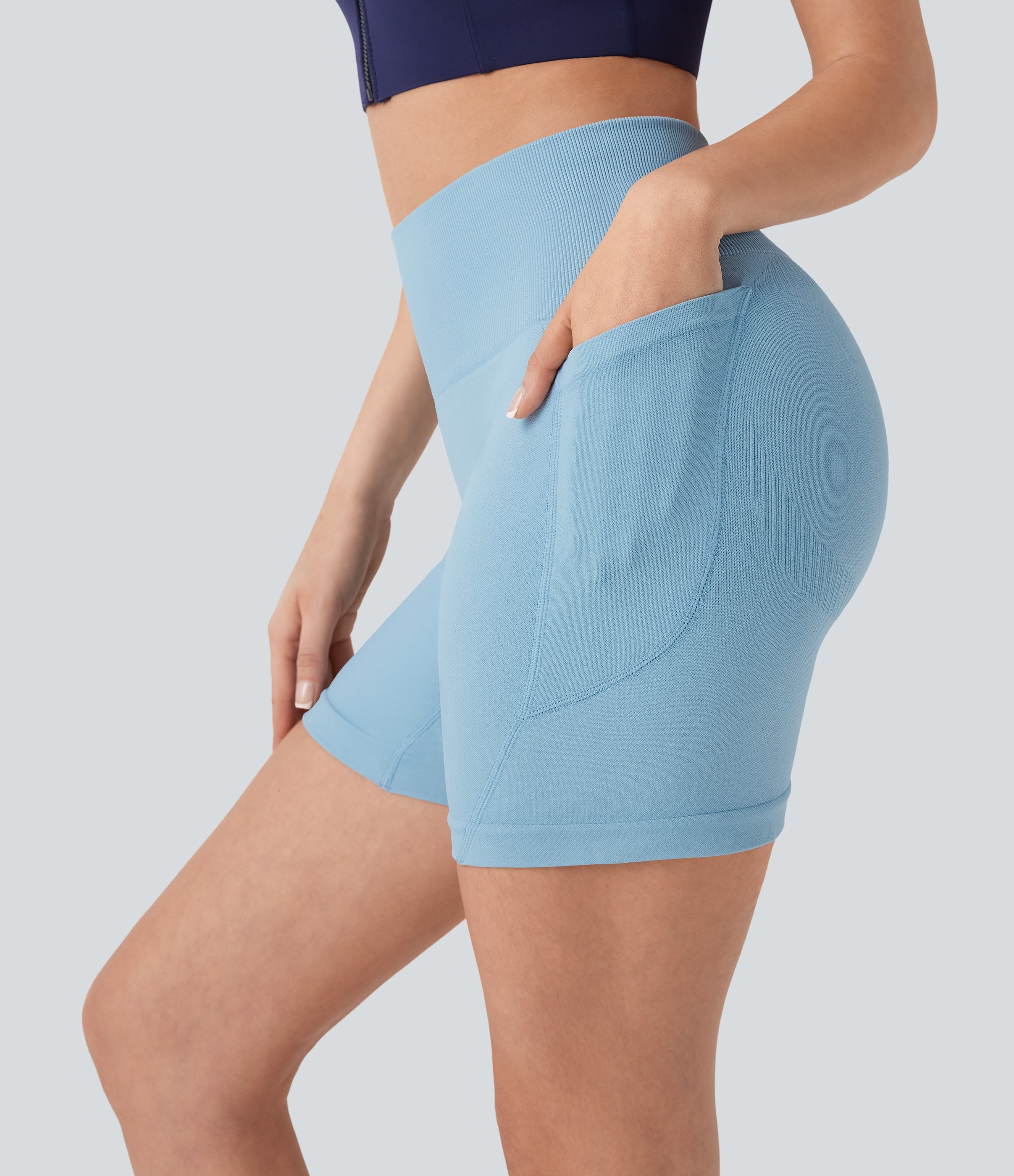 Seamless Flow High Waisted Yoga Biker Shorts 5'' with Pockets