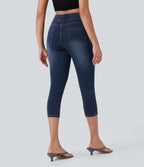 FlexTM High-Waisted Denim Casual Capri Leggings with Pockets