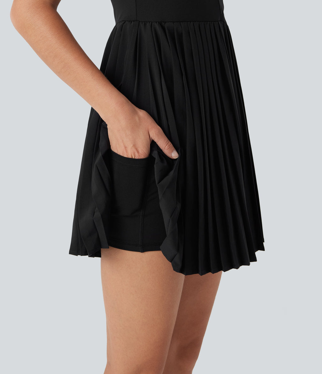 BreezefulTM Half Zipper Sleeveless 2-in-1 Pleated Hem Mini Quick Dry Tennis Active Dress with Pockets-Easy Peezy