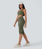 High-Waisted Cut-Out Quick-Dry Yoga Pedal Pusher Leggings with Pocket