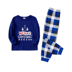 Christmas Family Matching Pajamas-Navy & White Plaid Pjs Set with "Merry Christmas 2025" Print