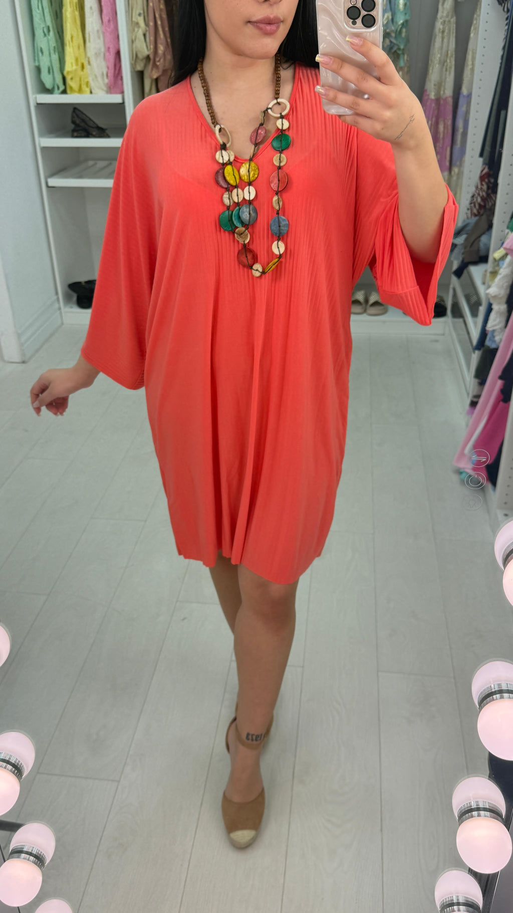 Saveah Ribbed Slinky Oversized Necklace Dress