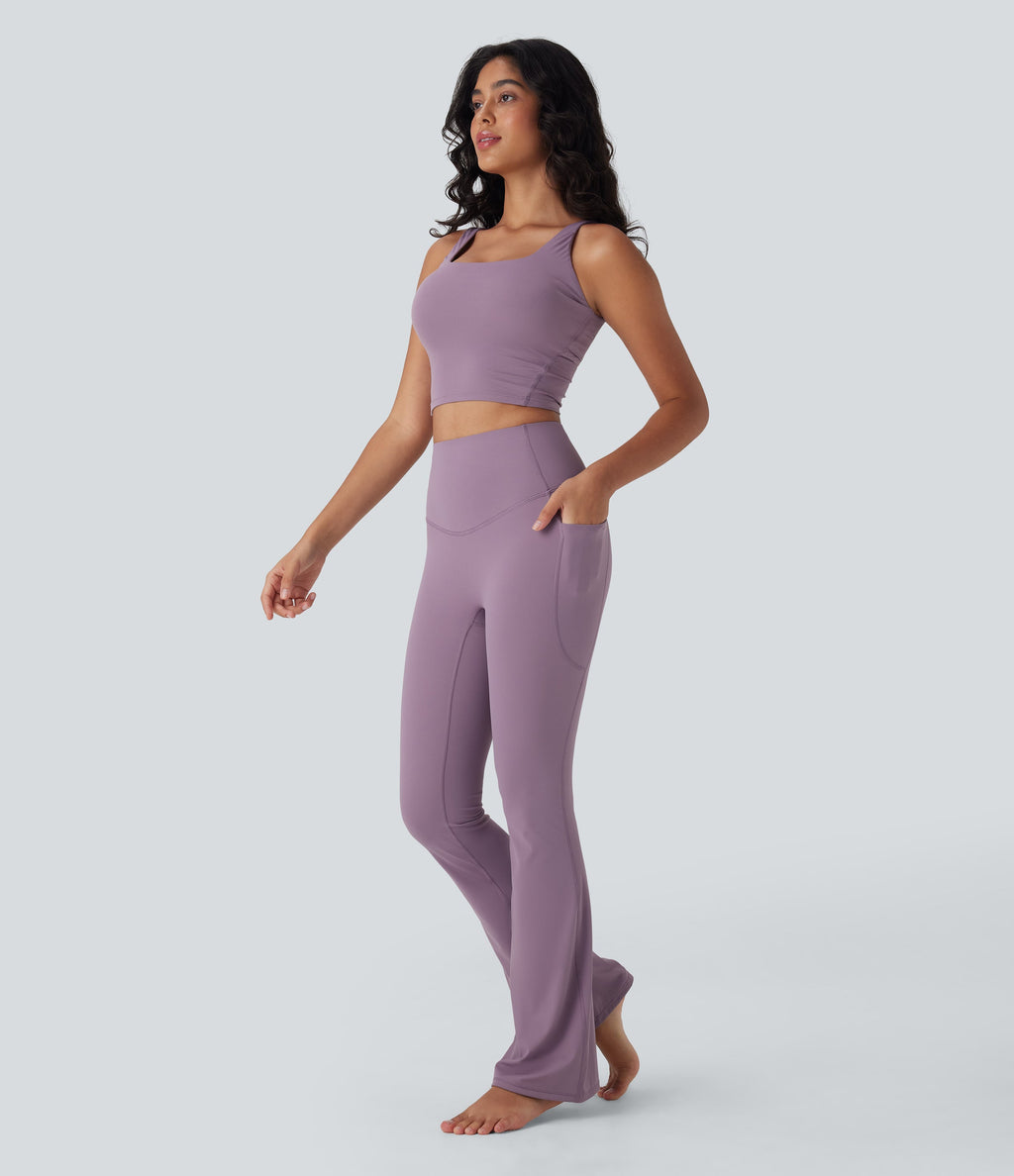 UltraSculptTM Cool Quick Dry SoCinched High Waisted Tummy Control Yoga Bootcut Leggings-UPF 50+ with Pockets