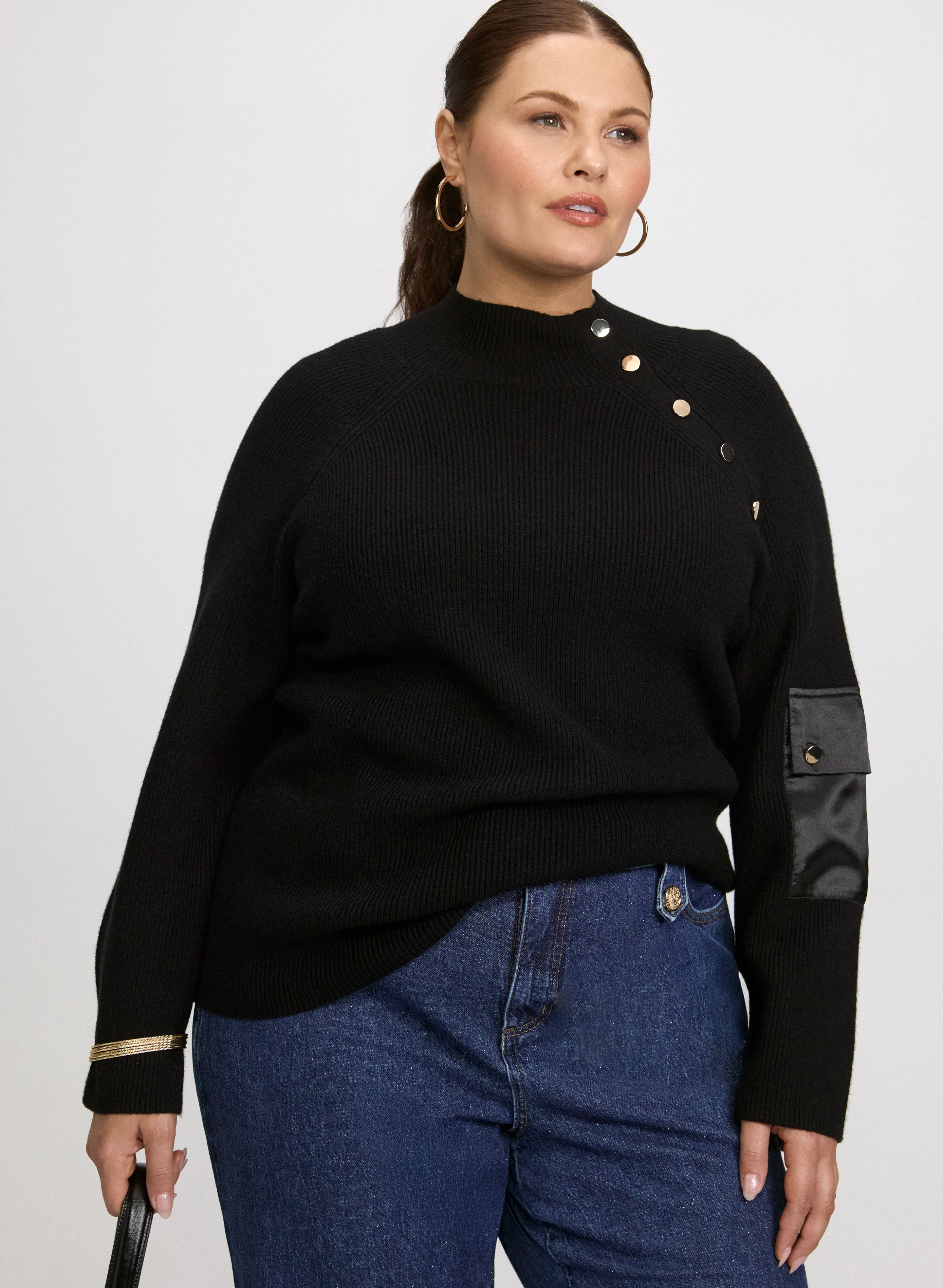 Buttoned Mock Neck Sweater