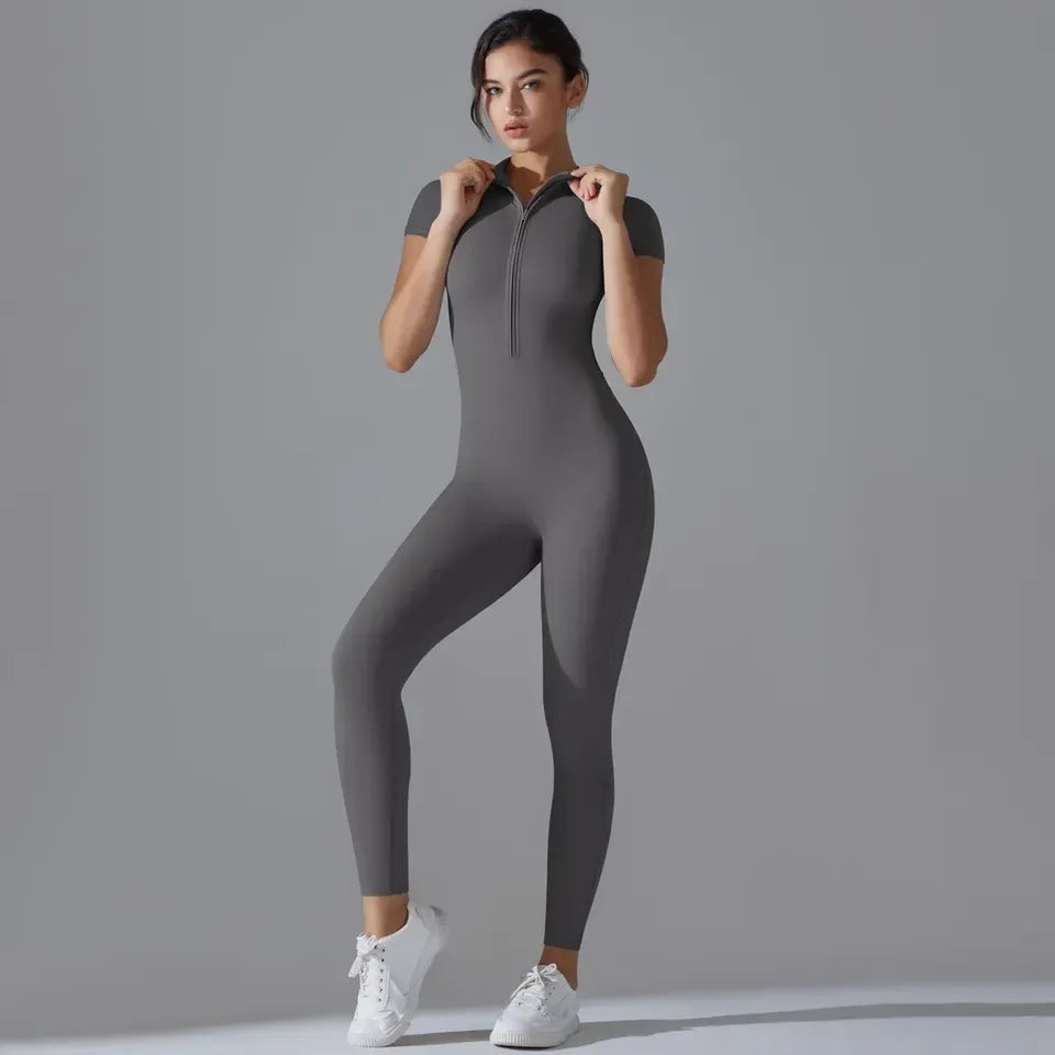 Women's Sexy Hip Lifting Fitness Jumpsuit, Tight Zipper Fitness Running Suit, Sports Pants Leggings Sport Women Fitness