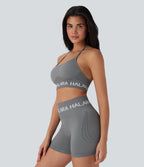 Seamless Flow Low Support Logo Halter Yoga Sports Bra