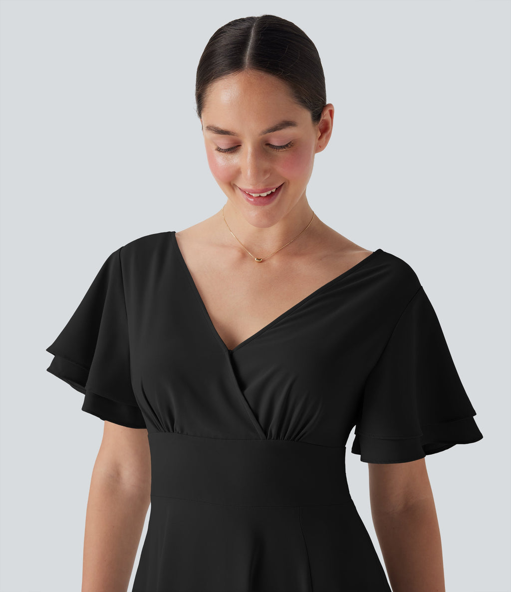 V Neck Short Sleeve Maxi Dress