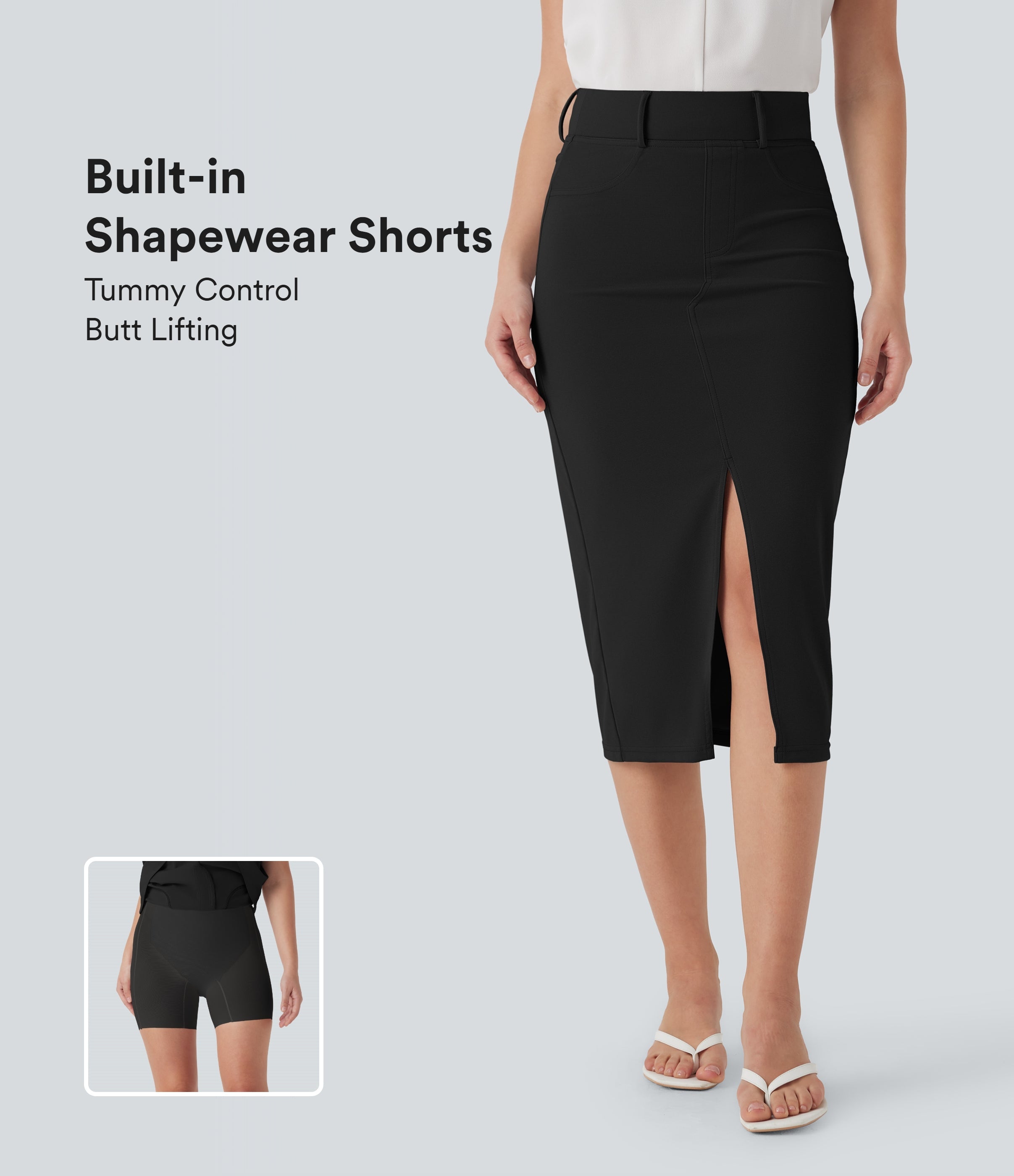 High Waisted Tummy Control Butt Lifting Casual Bodycon Skirt with Built-in Shapewear Shorts