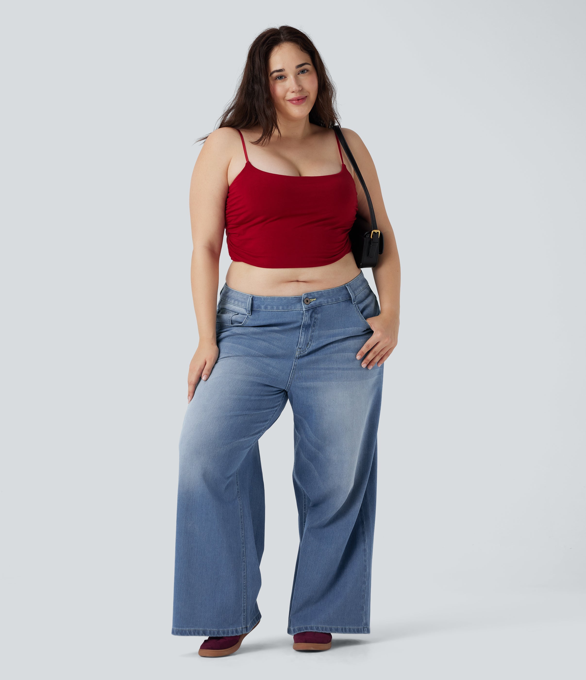 Plus Size FlexTM Low Rise Wide Leg Washed Casual Jeans with Pockets
