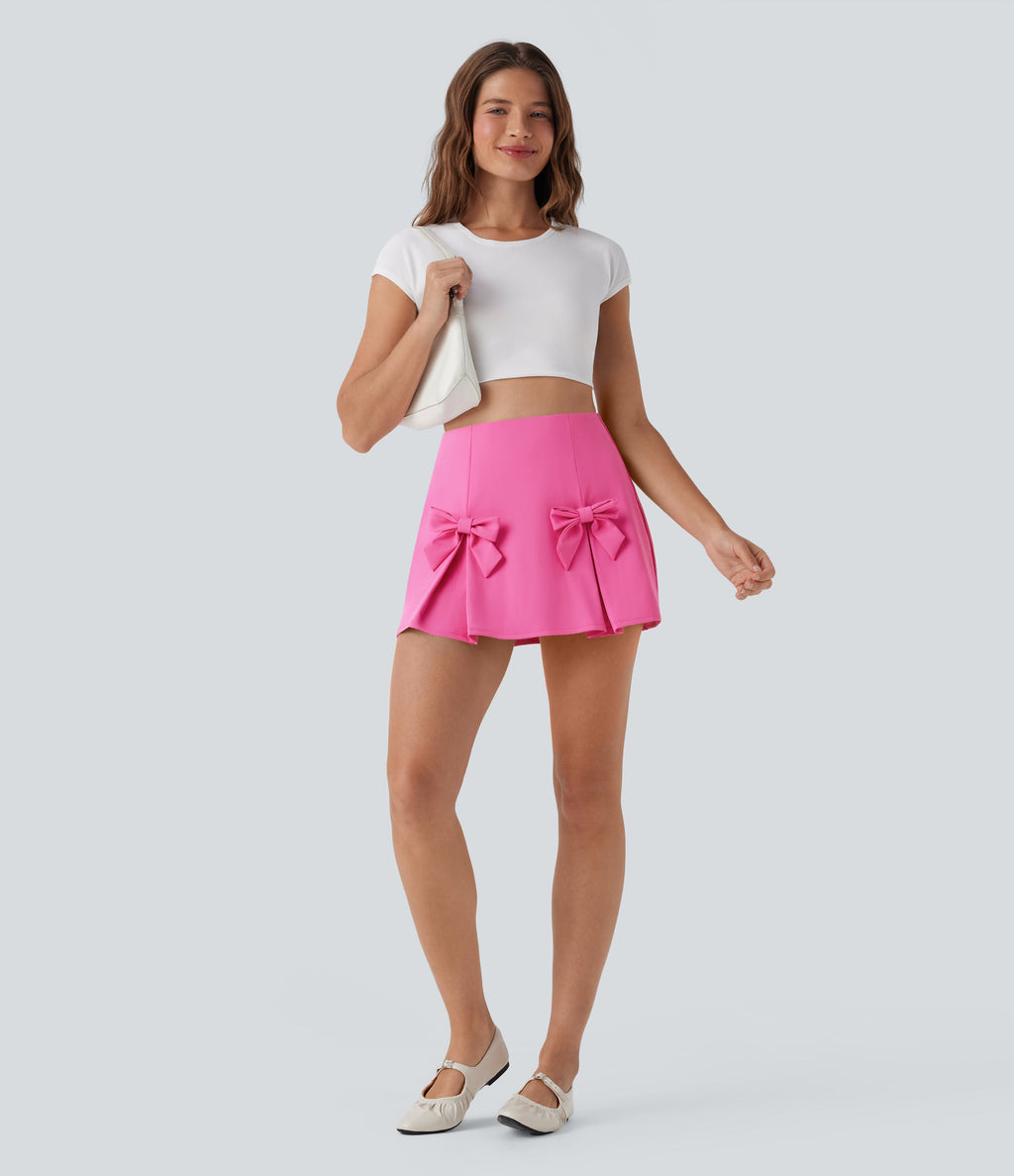 SoftlyZeroTM QuickDry High Waisted Tummy Control Removable Bow Casual Skirt with Built-in Shapewear Shorts