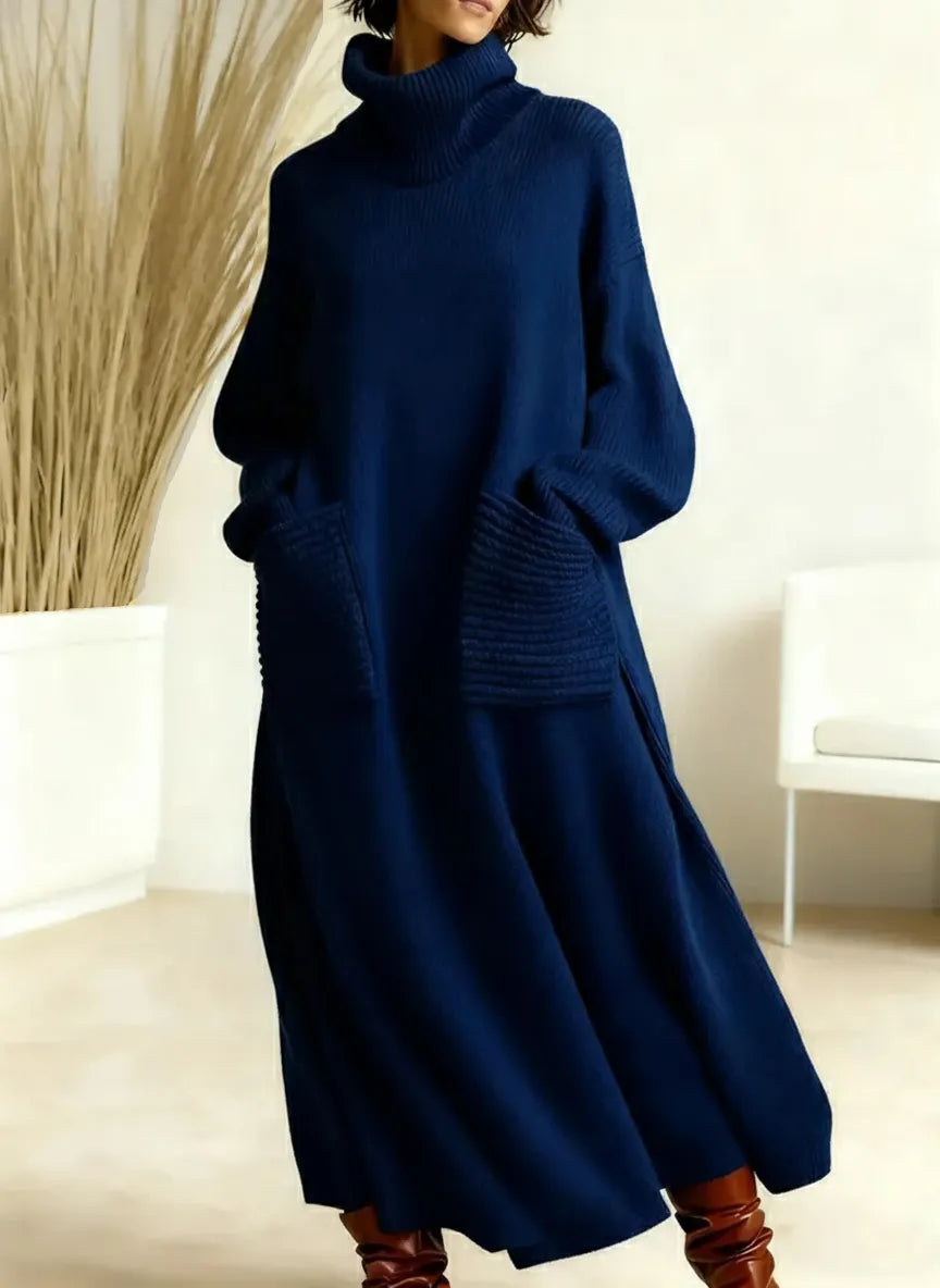 🔥 New Arrivals🔥 Women's Solid Color High-Neck Long-Sleeve Casual Loose Knit Dress