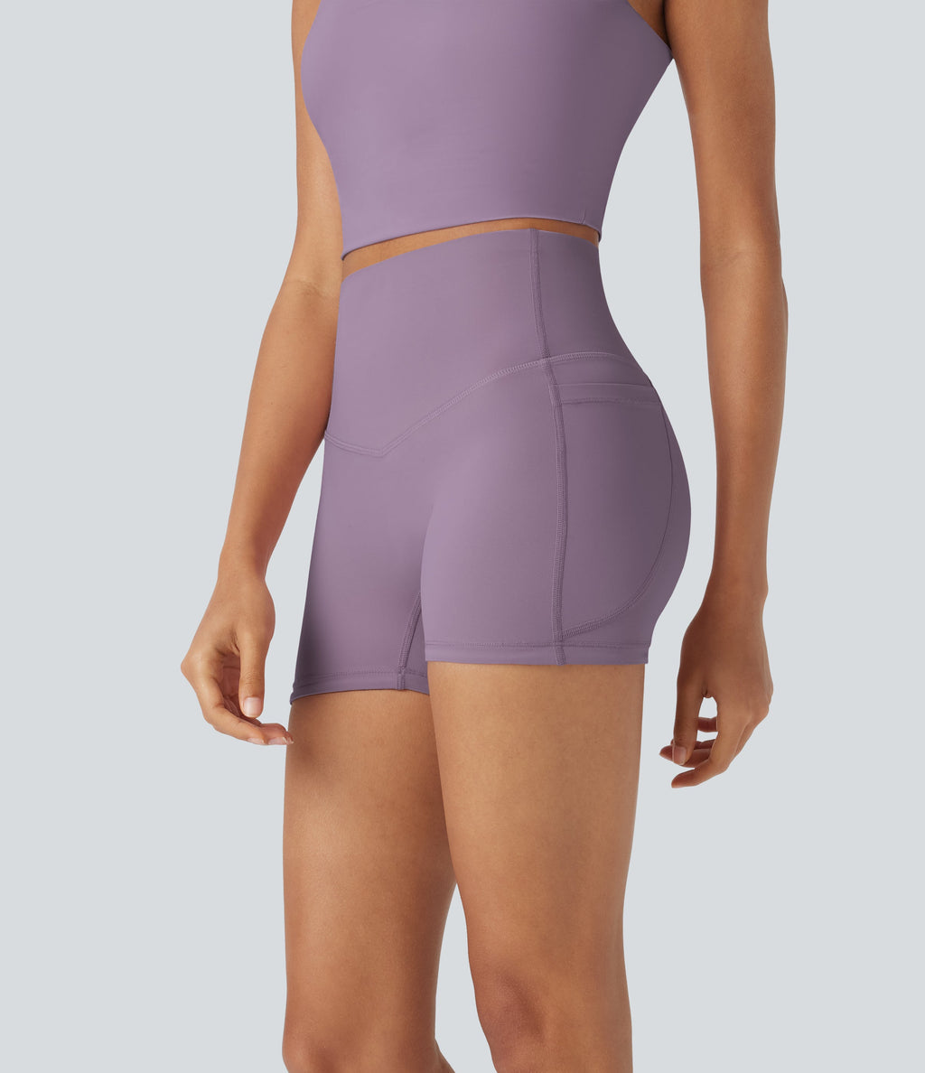 UltraSculptTM Cool Quick Dry SoCinched High Waisted Tummy Control Shaping Yoga Biker Shorts 3'' with Pockets-UPF50+