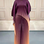 New Fashion Set: Pleated Printed Loose Sleeve Top & Wide Leg Pants Two-Piece Set with Straps Loose-Fitting for Women in Various Colors