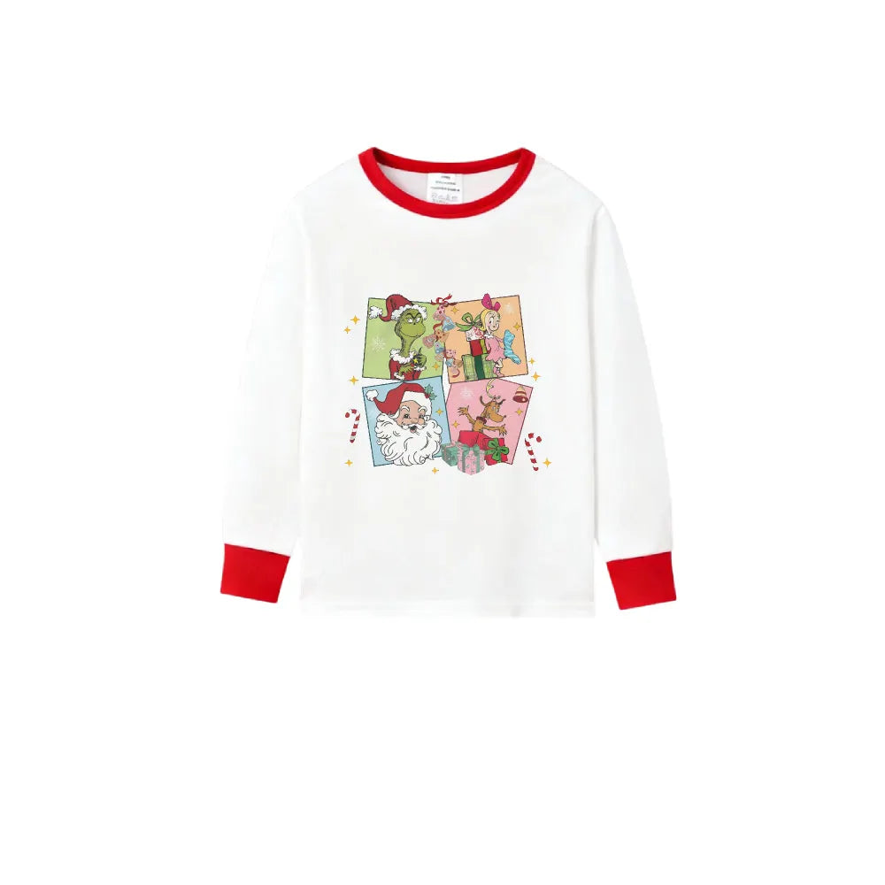 Family Christmas White Pajamas Set With Xmas Print