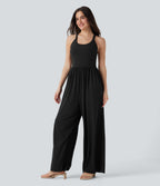 Built-in Bra Wide Leg Casual Jumpsuit with Pockets-Easy Peezy Edition