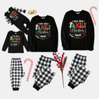 "We are Family 2025 Christmas Make Memories Together" Slogan Print Black Long Sleeve Top with Black And White Plaid Pants Family Matching Pajamas
