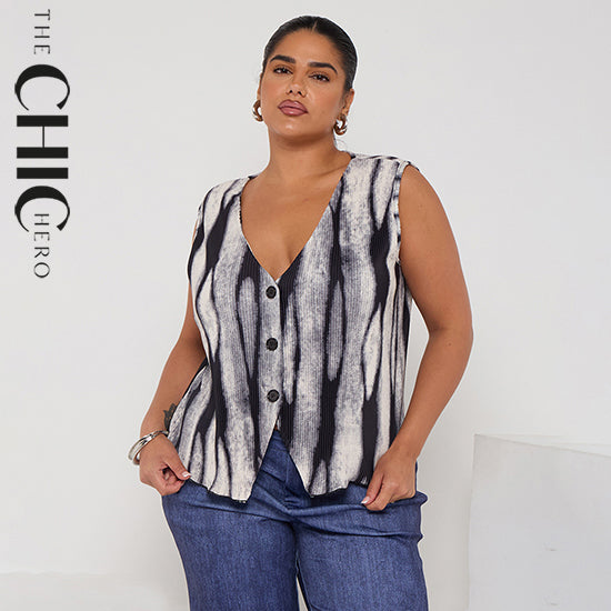 Women's Plus Size Tie-Dye Button-Front Sleeveless Vest Top