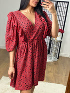Annora Frill Puff Sleeve Heart Detail Floaty Dress