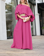 2 Pieces Outfit Turn-down Coll  Long Sleeve Button Front Satin  Shirt and Casual Vintage Floral  Print Elastic Back Waist Wide Leg  Pants Set without Belt