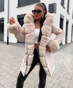 New Faux Fur Hooded Toggle Coat