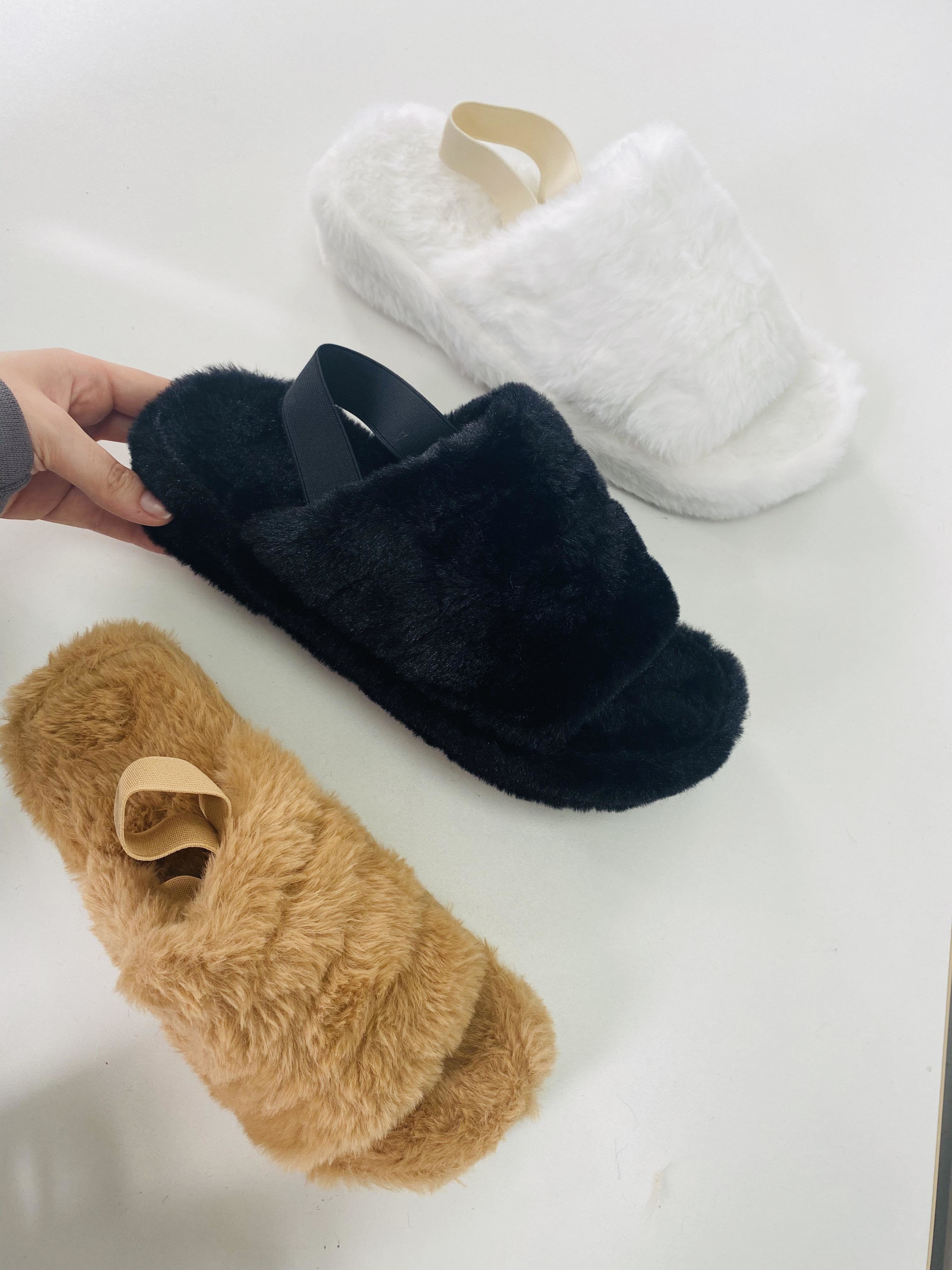 Codie Faux Fur Chunky Sling Back Sliders