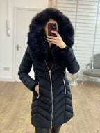 Lorna Black Faux Fur Hooded Belt Coat