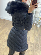 Lorna Black Faux Fur Hooded Belt Coat